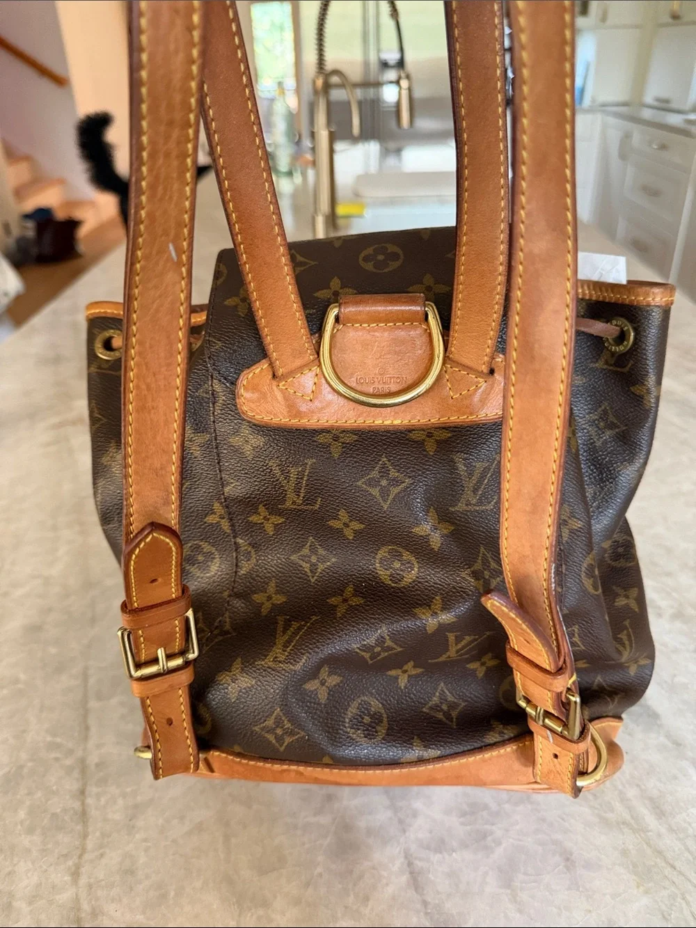 Louis Vuitton Brown Monogram Canvas Backpack with Tan Leather Trim